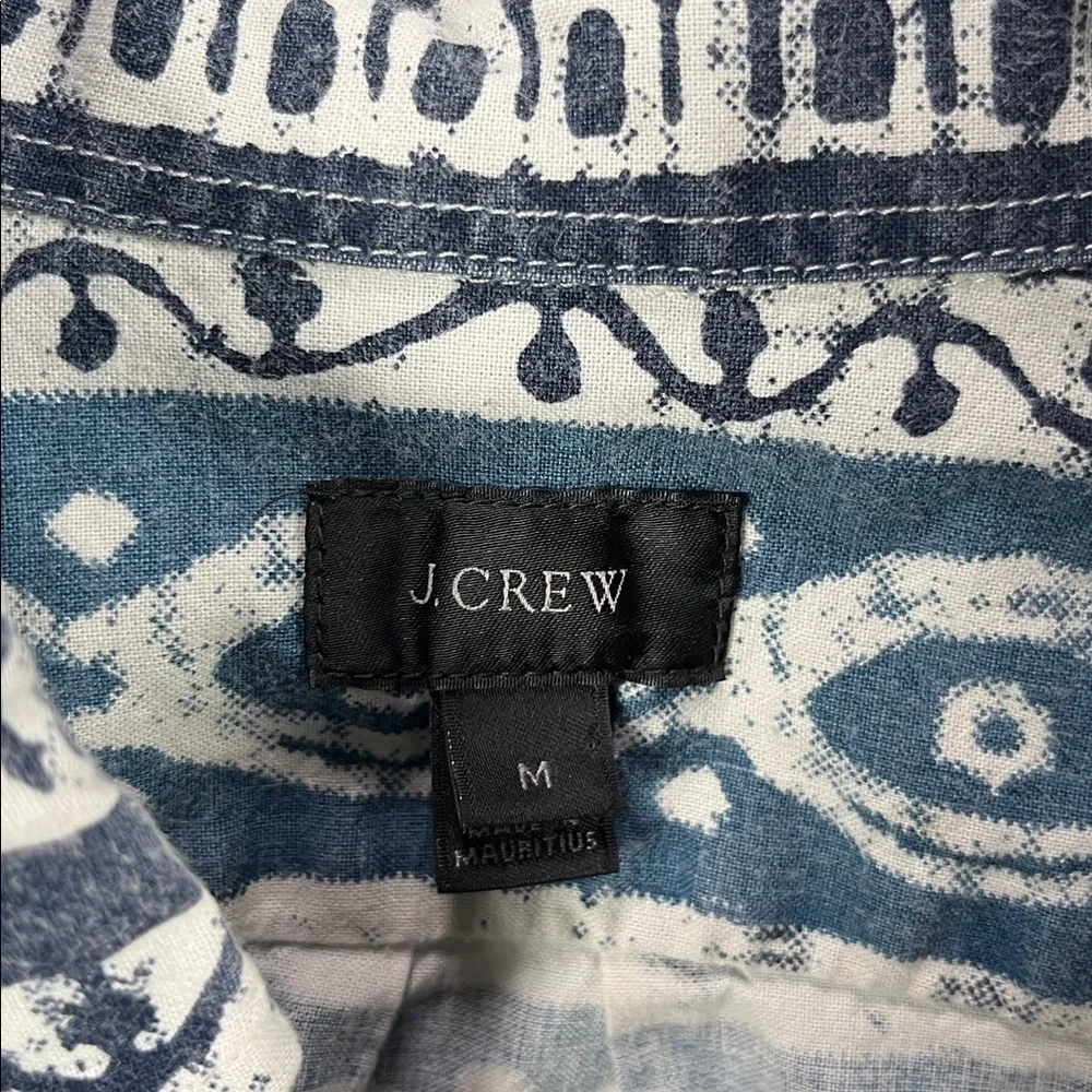 J Crew Shirt Sz M Multicolor Short Sleeve Button Down Aztec Print‎ Cotton TC0776